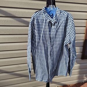 George Classic Fit Men's Long Sleeve Navy White Dress Button up Shirt sz 2XL